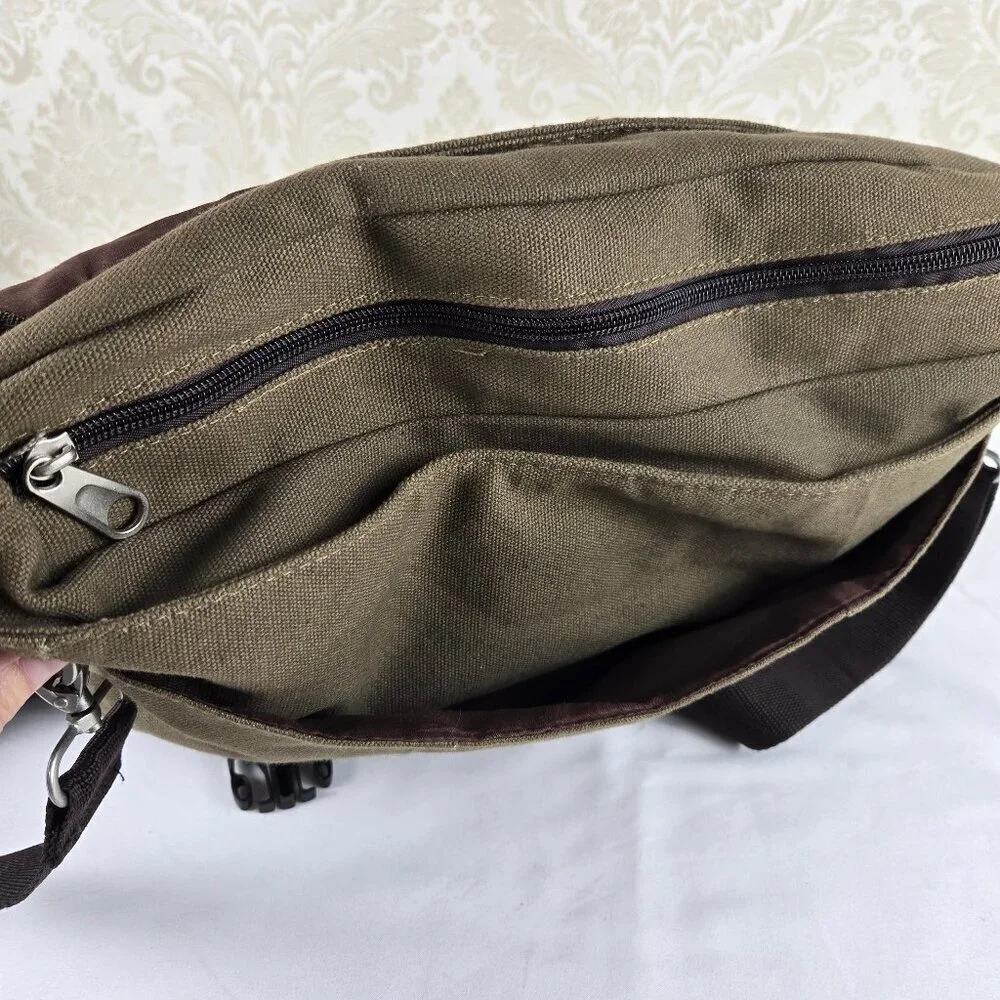 Hard Rock Olive Green Messenger Bag Laptop 100% Cotton Buckles Top Handle Strap